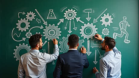 pngtree project planning team analyzing chalkboard diagramv image 17175657